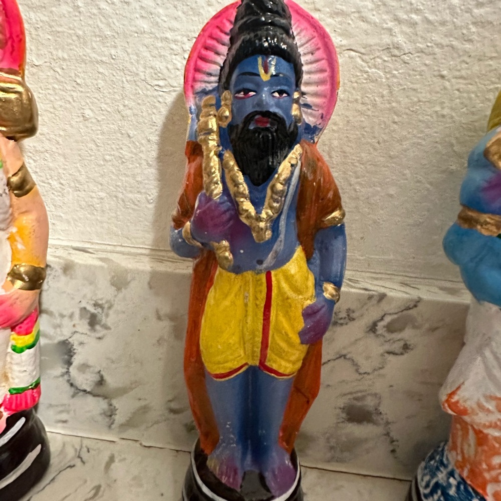 Vintage Old Clay Terracotta Figure Hindu Religious Decorative Hand Painted Set 4